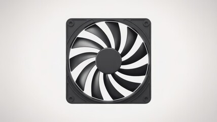 Close up of a black and white computer cooling fan