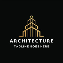 Modern Elegant Golden Architecture with abstract building outline for real estate construction or urban development business logo design