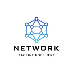 Modern blue gradient Network with abstract digital geometric connected nodes lines for technology communication data logo design