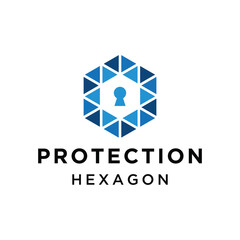 Modern blue hexagon with keyhole icon for Secure Security digital protection data privacy or cybersecurity Solutions logo design