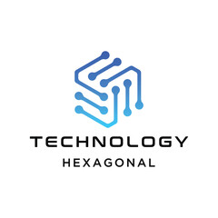 Modern Digital hexagonal with abstract circuit board line Network for technology data innovation business logo design