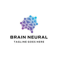 Modern digital brain neural with abstract polygonal node network for innovation technology data processing science artificial intelligence AI logo design