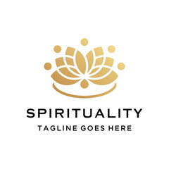 Golden Lotus Flower with Elegant abstract symbol for meditation yoga wellness or holistic spa health centers logo design
