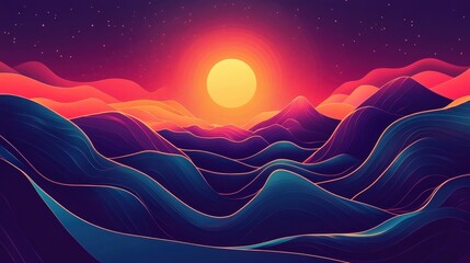 sunset over colorful rolling hills