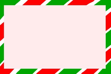 Festive red and green diagonal stripe border with soft pink center space, perfect for Christmas greetings, invitations, or seasonal graphic design templates.