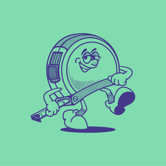 Groovy measure character in retro cartoon with happy face. Mascot, vector, icon, collection, sticker, vintage, illustration, set, funny, logo, comic, editable, 70's, worker tools, hand tools