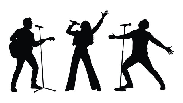 Musicians silhouettes performing live isolated on white background, Vector