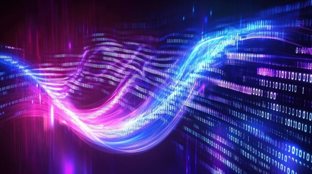 abstract digital wave background with binary code