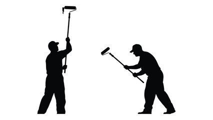 Painters with rollers silhouette isolated on white background, Vector