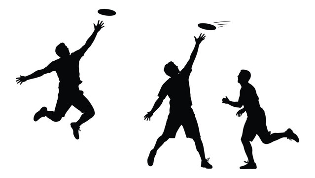 Ultimate frisbee players silhouettes isolated on white background, Vector