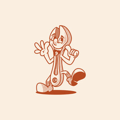 Groovy wrench character in retro cartoon with happy face. Mascot, vector, icon, collection, sticker, vintage, illustration, set, funny, logo, comic, editable, 70's, worker tools, hand tools