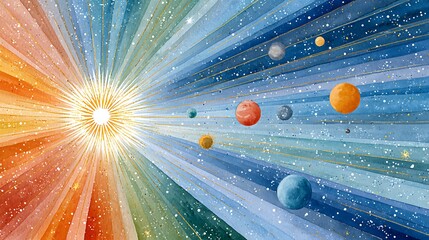 Stunning Watercolor Depiction of a Distant Solar System with Blazing Sun