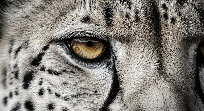Close-up of a snow leopard's eye, showcasing its golden iris and spotted fur. - Powered by Adobe