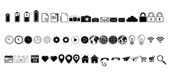 Collection of various black and white icons for design.
