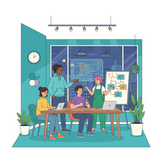 Creative Team Collaborating on Project in Modern Tech Office