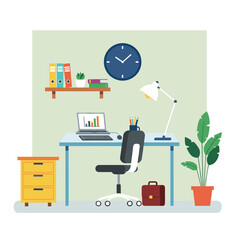 Modern Home Office Workspace with Laptop Desk and Plant