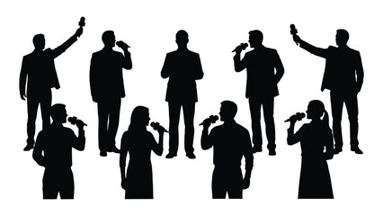 Public speakers and reporters silhouettes isolated on white background, Vector