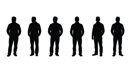 Diverse male silhouettes standing isolated on white background, Vector