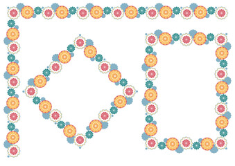 菊の飾り罫とフレームセット・カラフル