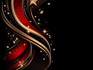 Obraz premium 赤とゴールドの星とリボンの豪華なパーティー背景