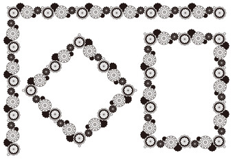 菊の飾り罫とフレームセット・白黒