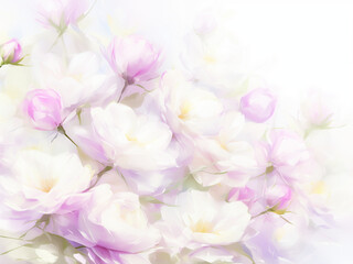 淡いピンクと白のバラの絵画風イラスト