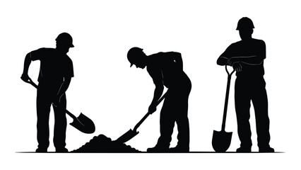 Construction workers with shovels silhouette isolated on white background, Vector © MD Riad Hossain 