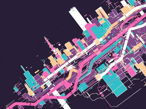 カラフルな都市の地図のような抽象イラスト