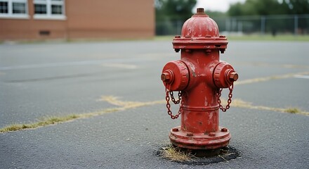 Red Fire Hydrant Standing Tall in an Empty Parking Lot.
