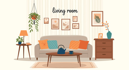 Fototapeta premium A cozy and inviting modern living room with comfortable furniture, warm earthy tones, and stylish home decor.
