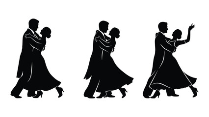 Ballroom dance couple silhouettes isolated on white background, Vector