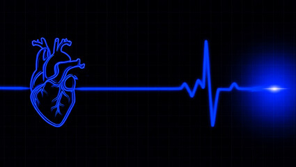 Blue neon heart pulse line electrocardiogram cardiology