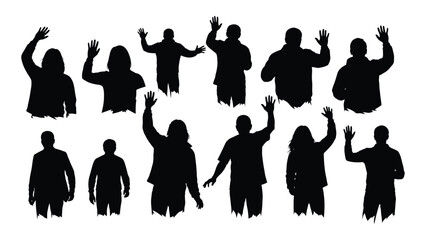 People silhouettes waving isolated on white background, Vector