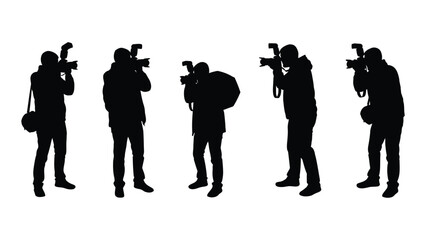 Photographers with cameras silhouettes isolated on white background, Vector