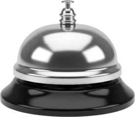 Polished Silver Service Bell With A Shiny Black Base Featuring A Distinct Metallic Handle And Bell Top Isolated On A Transparent Background For Easy Isolation