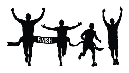 Running race finish line silhouettes isolated on white background, Vector