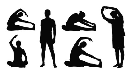 Stretching exercise silhouettes isolated on white background, Vector
