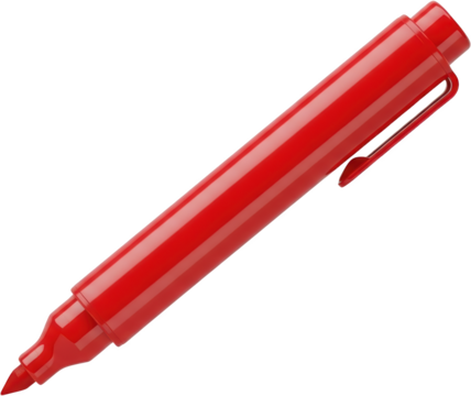 A Bright Red Marker Pen With A Clip Angled Diagonally On A Transparent Background Isolate Writing Drawing Stationery Art Sketch Color Office Supply Craft Creative