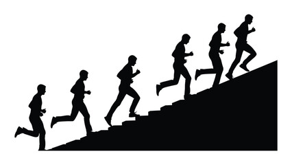 Running up stairs silhouette progress isolated on white background, Vector