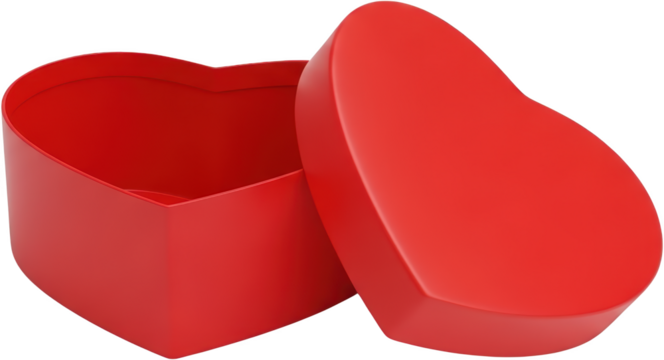 An open red heart shaped gift box with its lid slightly ajar showing the interior and exterior surfaces isolate Container Love Romantic Celebration Valentine - Powered by Adobe