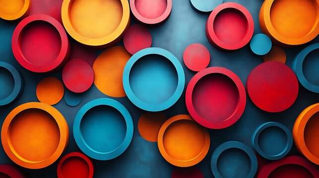 Vivid geometric composition featuring colorful circles and cylinders on a textured background generative ai style