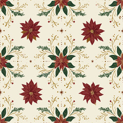 Minimal Christmas Mandala Pattern with Red Poinsettia and Gold Accents