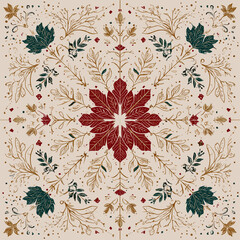 Red Poinsettia Mandala Pattern with Golden Ornamental Details