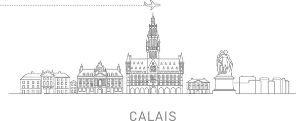 Obraz premium Calais Skyline with Airplane and Text