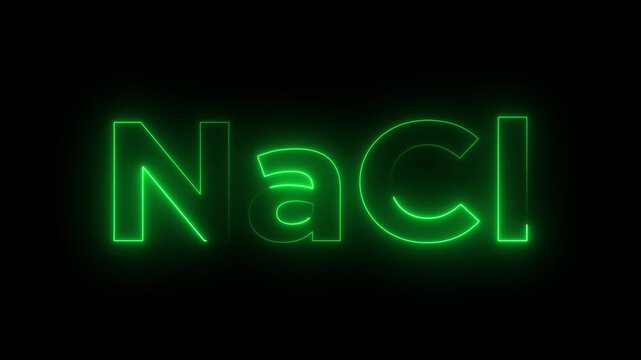 NaCl sodium chloride Blue Neon Glow Chemical Formula Na Cl on Black Background .
