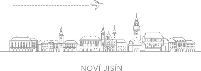 Fototapeta premium Nový Jičín Skyline with Airplane Illustration