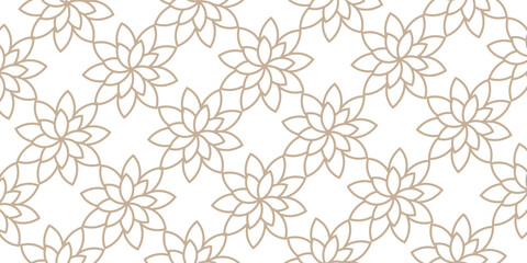 Geometric linear floral tile pattern. Wedding design with gold lines on white background. Seamless vector pattern of thin gold and white lines. Luxurious oriental art deco texture background.eps10
