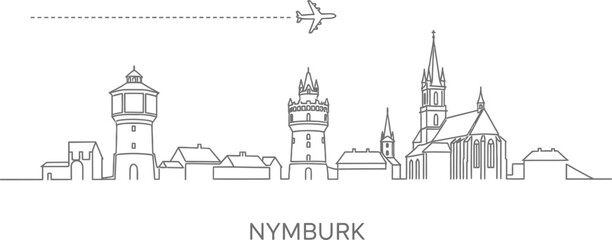 Fototapeta premium Nymburk Skyline with Airplane Outline Art