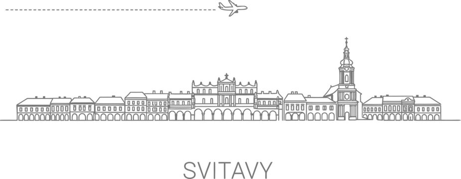 Svitavy Skyline Line Art with Airplane Icon