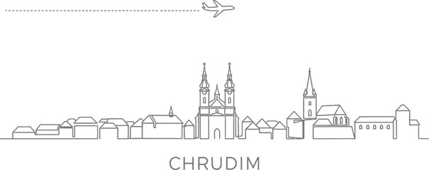 Chrudim Skyline with Airplane and Dash Line